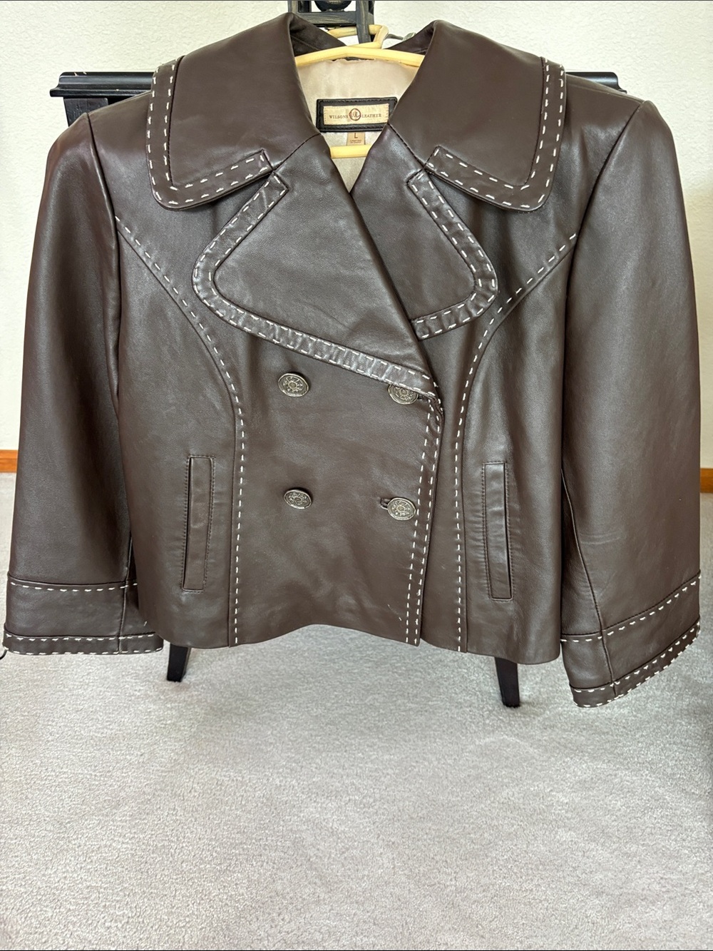 Vintage Wilsons Leather Dark Brown Double-Breasted Leather Jacket